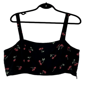 Morrisday Black Crop Rayon Top w/ Cherries